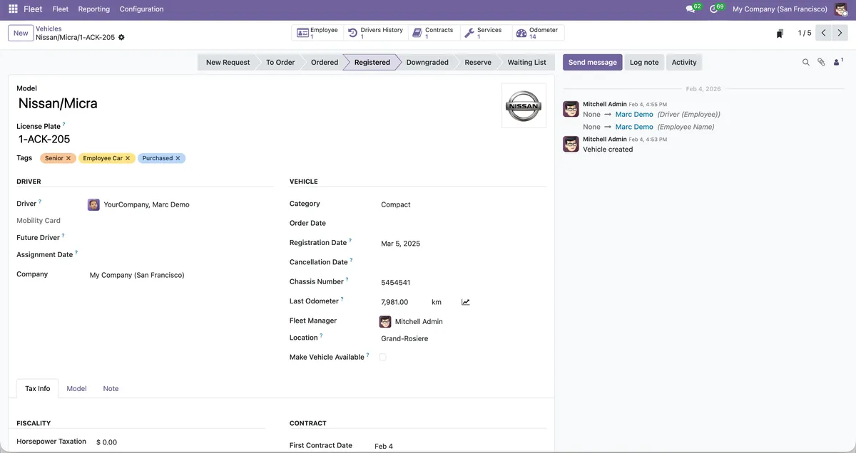 Interfata Odoo - Parc auto si active