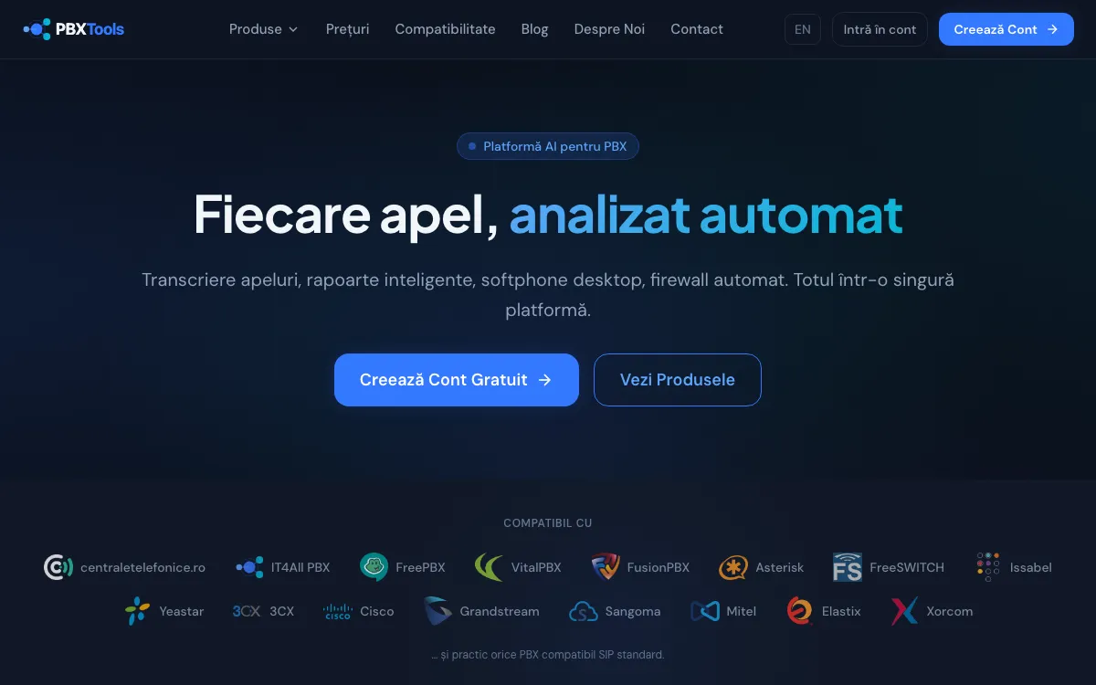 Captura din site-ul PBXTools, realizat de Sytek